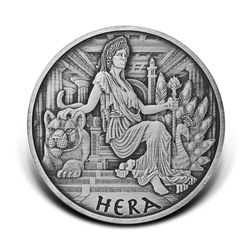 1 troy ounce silver coin gods of Olympus Hera 2022 antique front