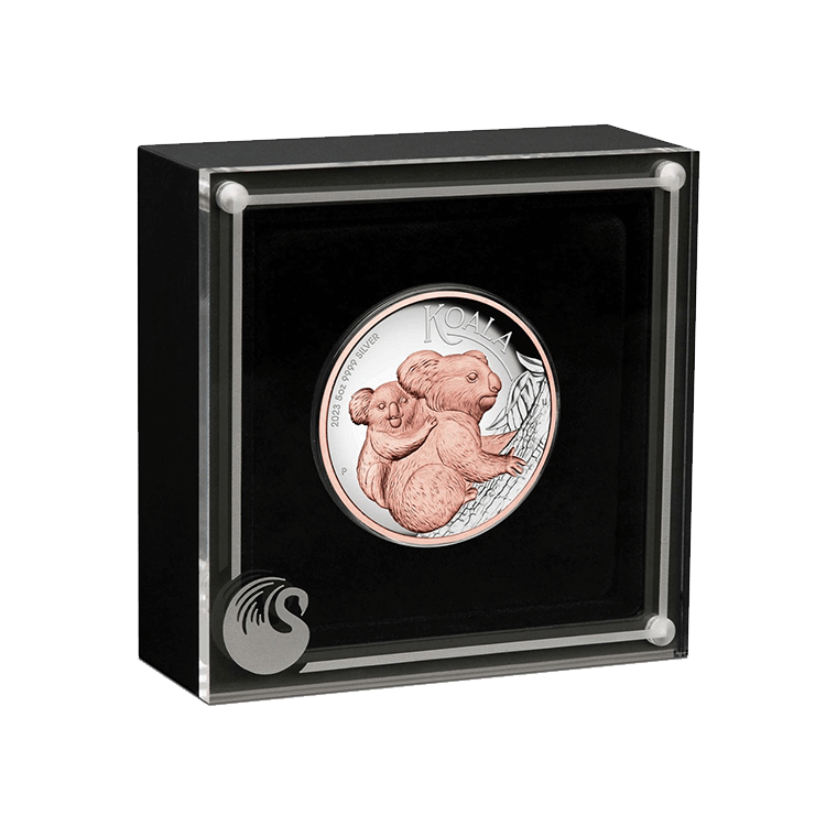 5 troy ounce zilveren munt Koala verguld 2023 proof perspectief 2