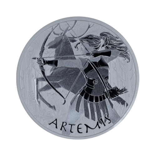 1 troy ounce zilveren munt Goden van Olympus Artemis voorkant