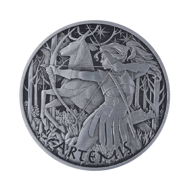 5 troy ounce silver coin Gods of Olympus Artemis 2023 antique finish front