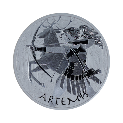 5 troy ounce zilveren munt Goden van Olympus Artemis 2023 voorkant