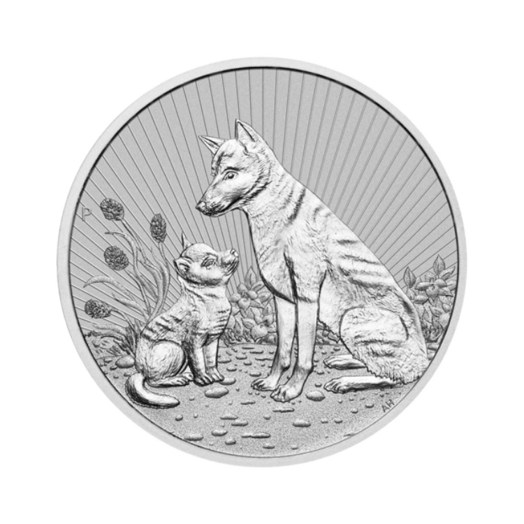 2 troy ounce zilveren Piedfort Dingo - volgende generatie 2022 voorkant