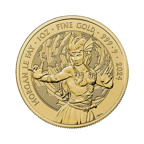 1 troy ounce gouden Morgan Le Fay munt 2024 voorkant