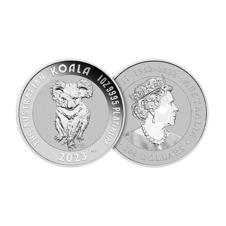 1 troy ounce platina munt Koala 35 jarig jubileum 2023 perspectief 1