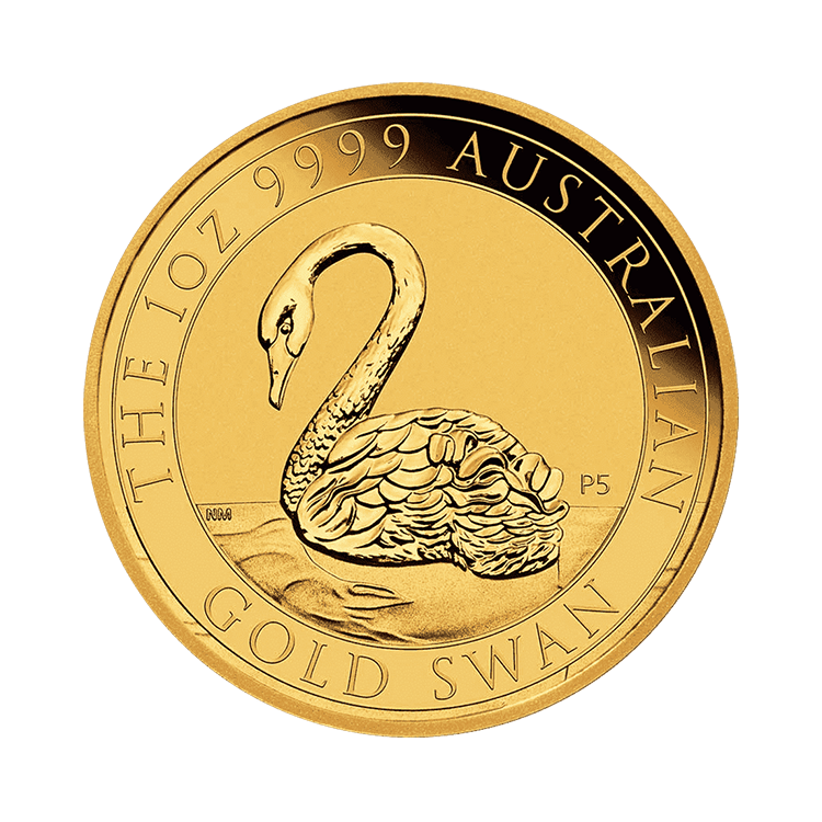 1 troy ounce Gold Swan munt 2021 voorkant