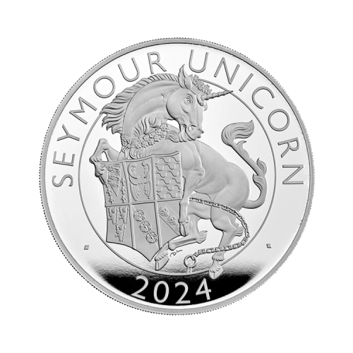 5 troy ounce zilveren munt Tudor Beasts Seymour Unicorn 2024 Proof voorkant