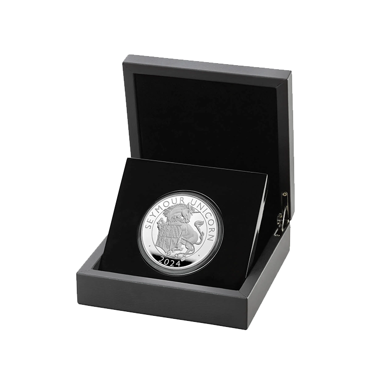 5 troy ounce zilveren munt Tudor Beasts Seymour Unicorn 2024 Proof perspectief 2