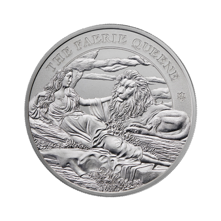 1 troy ounce zilveren munt St Helena Faerie Queene kaartversie - Una & Lion 2024 perspectief 1