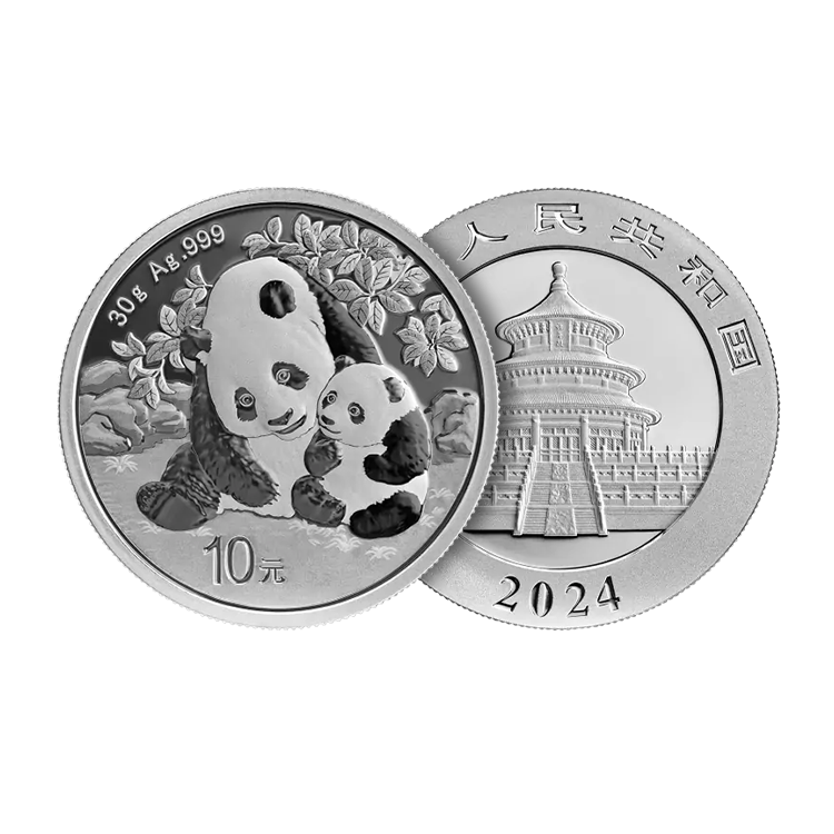 30 gram zilveren munt Panda 2024 perspectief 1