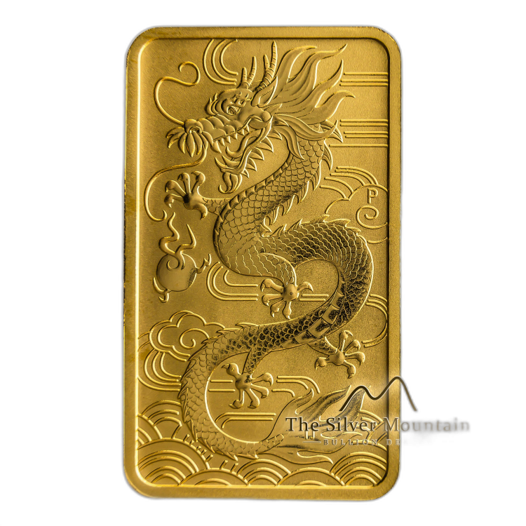 1 Troy ounce gouden munt baar Rectangular Dragon 2018 voorkant