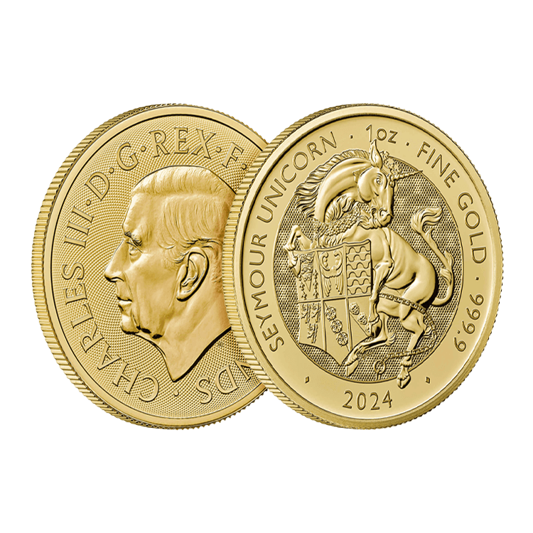 1 troy ounce gouden munt Tudor Beasts Seymour Unicorn 2024 perspectief 2