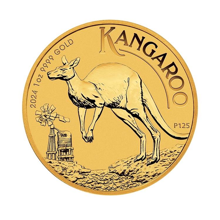 Obverse 1 troy ounce gold Kangaroo coin 2024