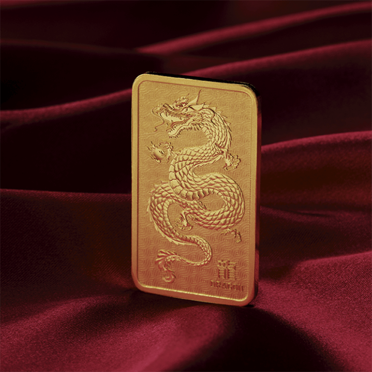 1 troy ounce goldbar Year of the Dragon 2024 angle 2