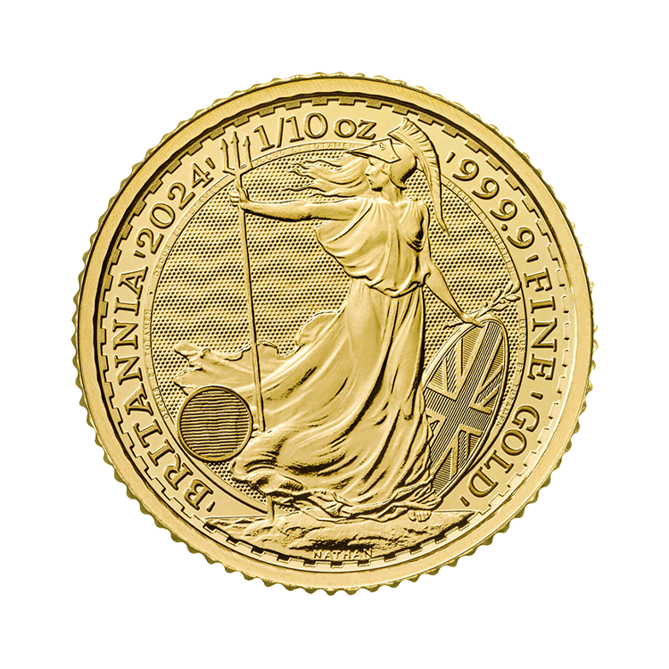 1/10 Troy ounce golden coin Britannia 2024 front