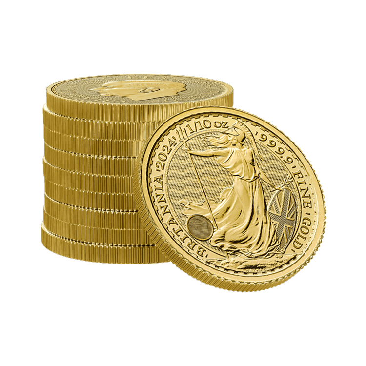 1/10 Troy ounce golden coin Britannia 2024 angle 2