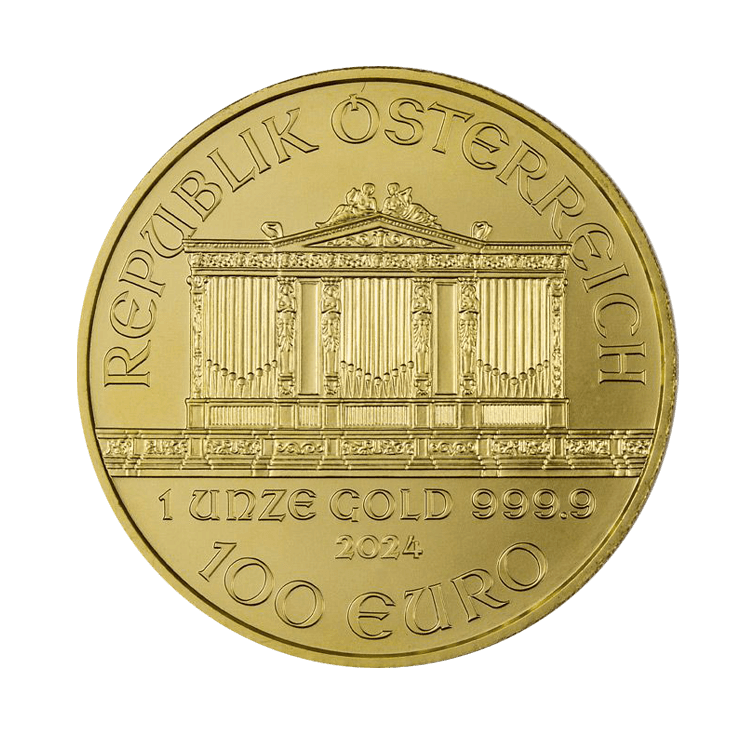 1 troy ounce gouden Philharmoniker munt 2024 achterkant