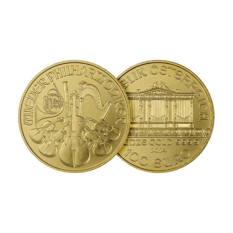 1 troy ounce gouden Philharmoniker munt 2024 perspectief 1