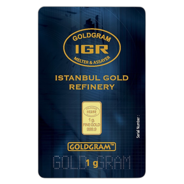 Gold bar 1 gram Istanbul Gold Refinery front