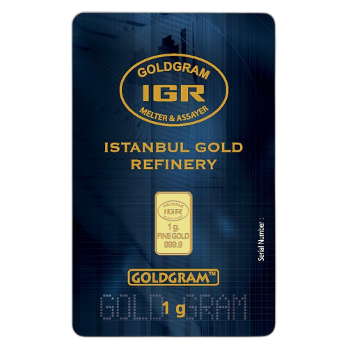 Gold bar 1 gram Istanbul Gold Refinery front