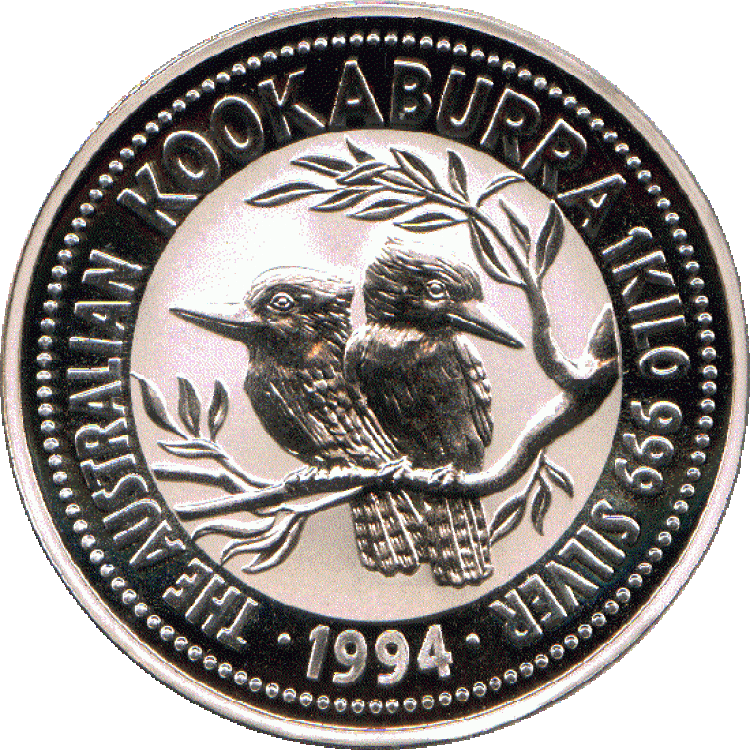 1 kilo Kookaburra zilver munt 1994 voorkant