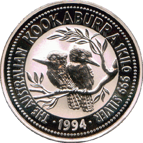 1 kilo Kookaburra silver coin 1994 front