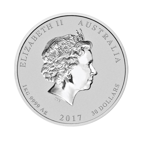 1 kilo silver Lunar coin 2017 - year of the rooster front