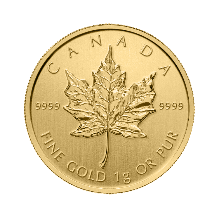 1 Gram gouden munt Maple Leaf voorkant
