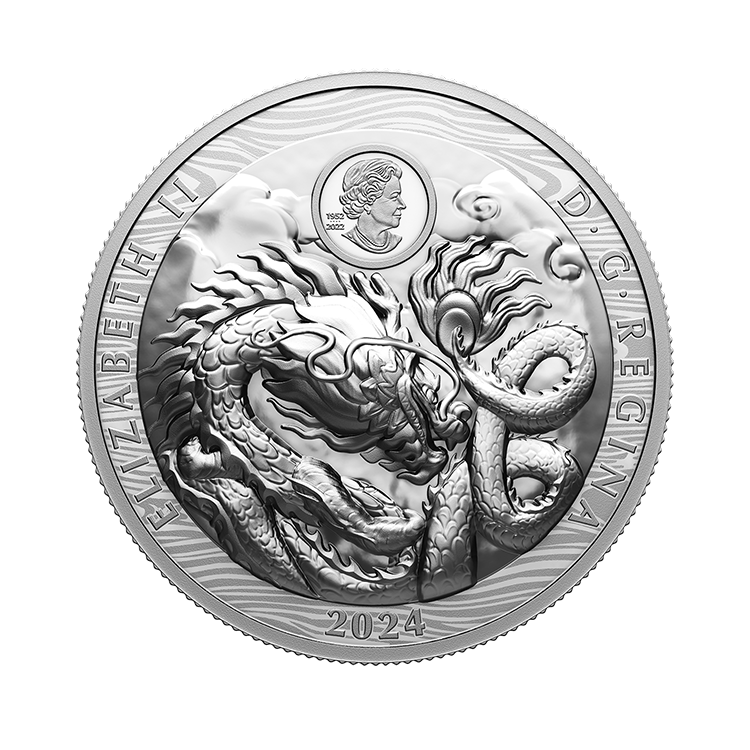 100 gram zilveren $50 Year of the Dragon munt 2024 proof achterkant