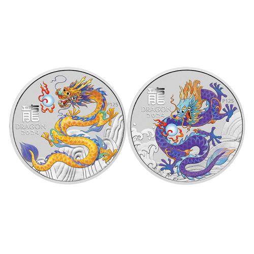 10x 1/2 troy ounce silver coin Lunar year of the Dragon 2024 front