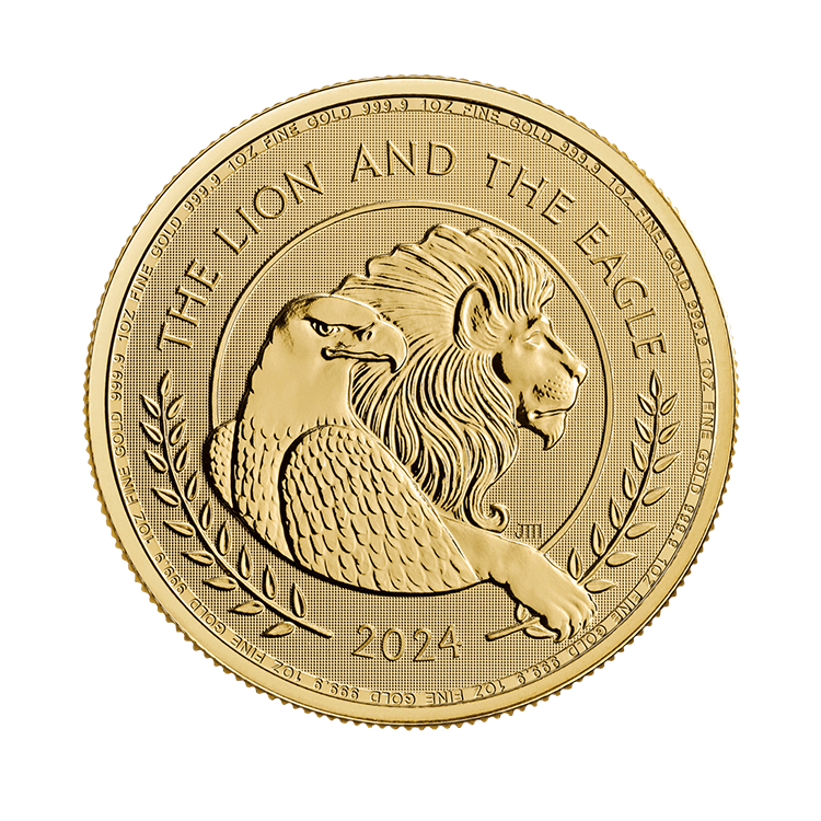1 troy ounce gouden munt Lion and Eagle 2024 voorkant