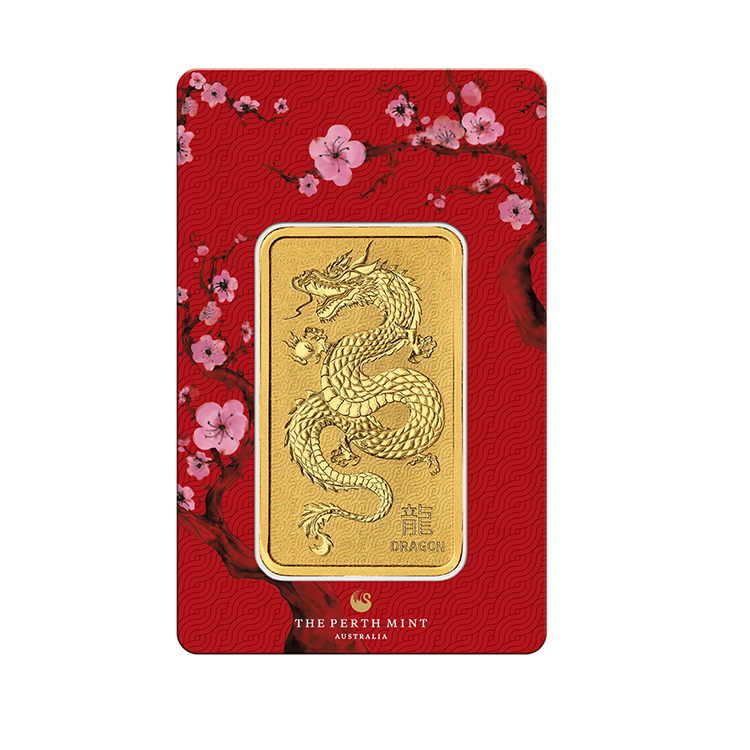 1 troy ounce goudbaar Year of the Dragon 2024 voorkant