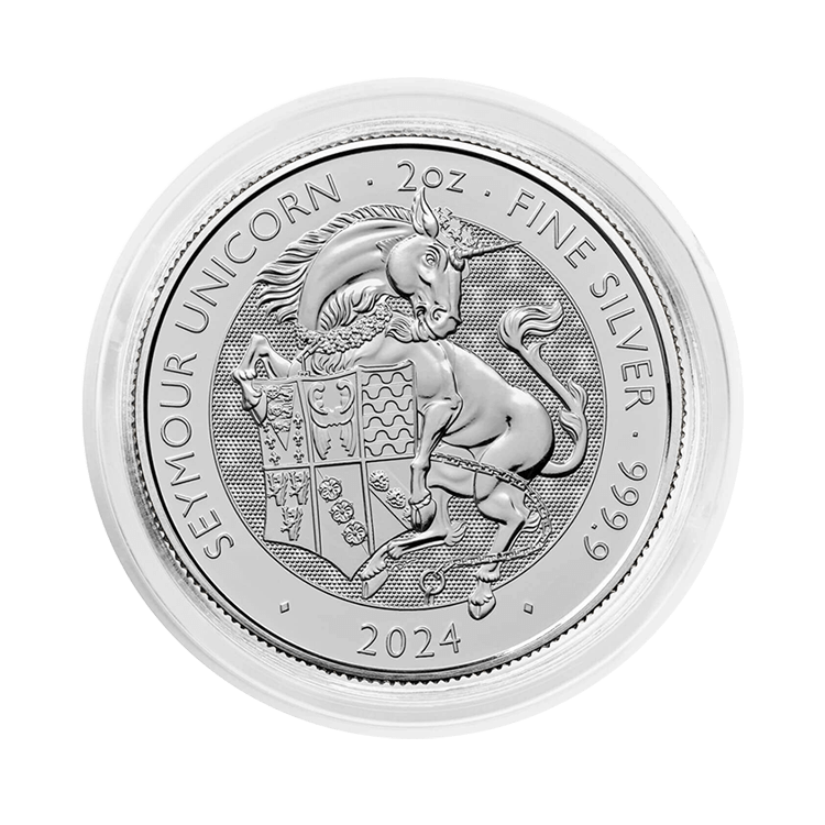 2 troy ounce zilveren munt Tudor Beasts Seymour Unicorn 2024 perspectief 2
