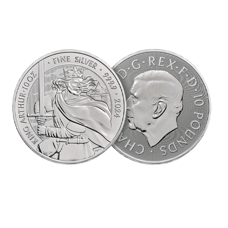 10 troy ounce silver coin King Arthur 2024 angle 1