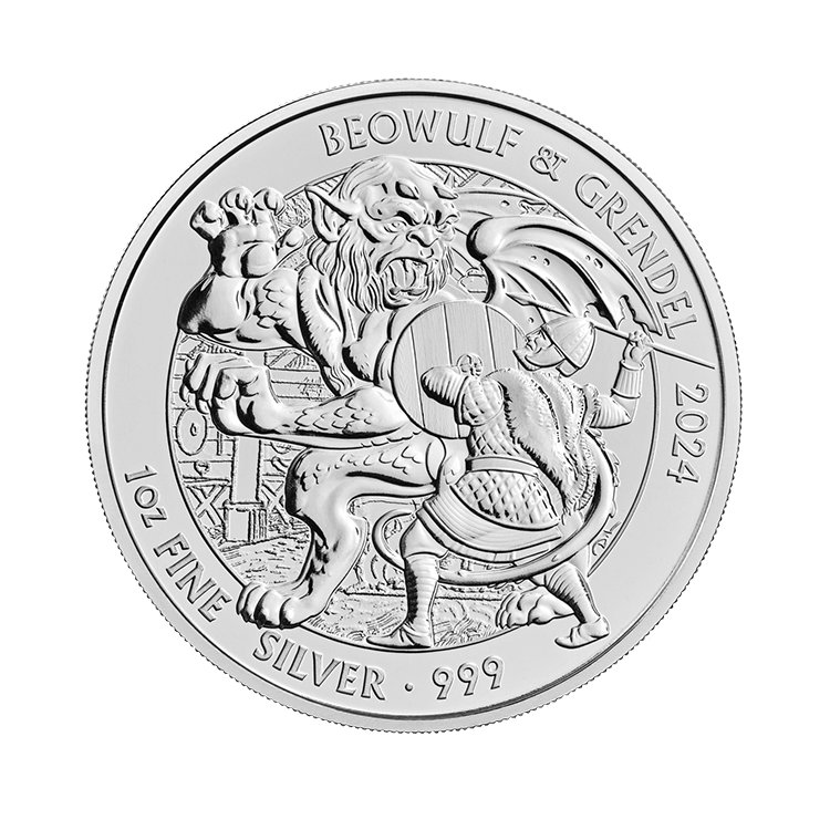 1 troy ounce silver coin Beowulf en Grendel 2024 front