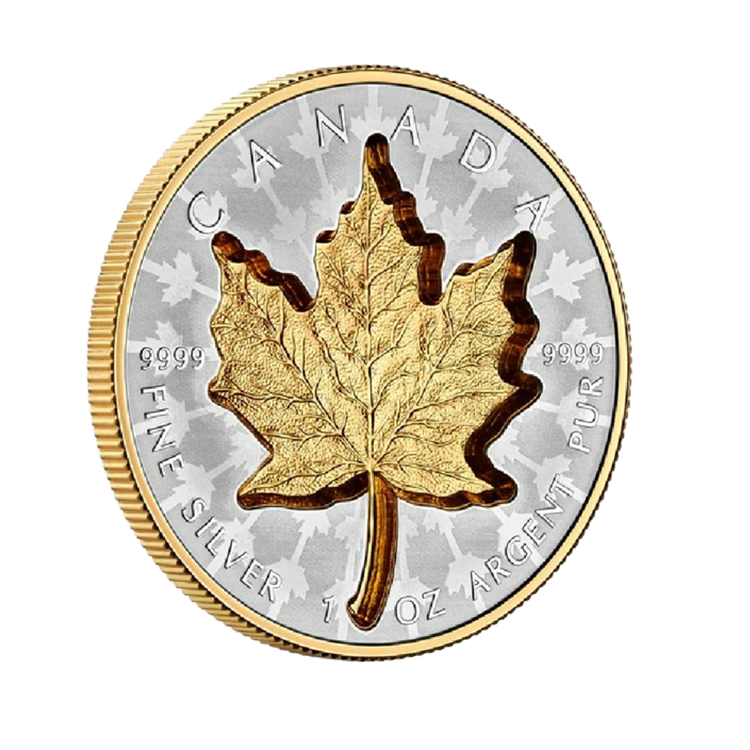 1 troy ounce zilveren munt Super Incuse Maple Leaf 2024 voorkant