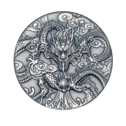 5 troy ounce silver dragon art coin 2024 antique finish front