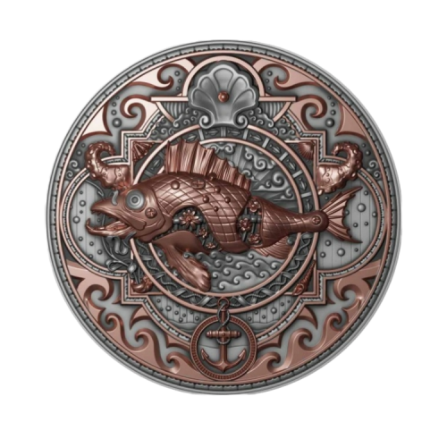 2 troy ounce zilveren munt Metal Fish Steampunk - antieke afwerking 2022 front