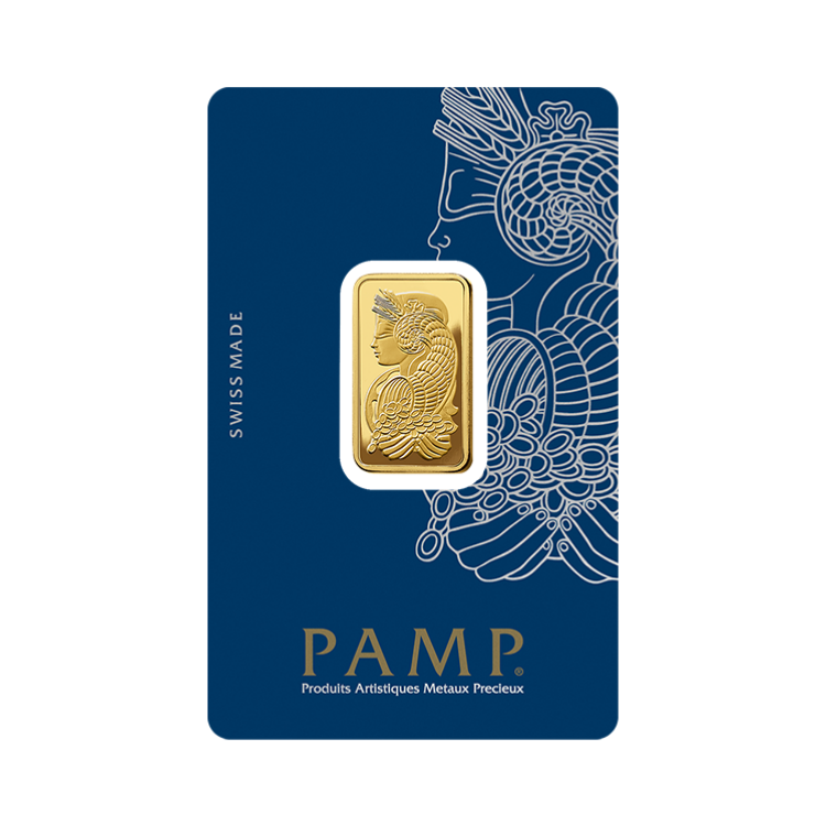 Voorkant 10 gram goudbaar Pamp Suisse Fortuna