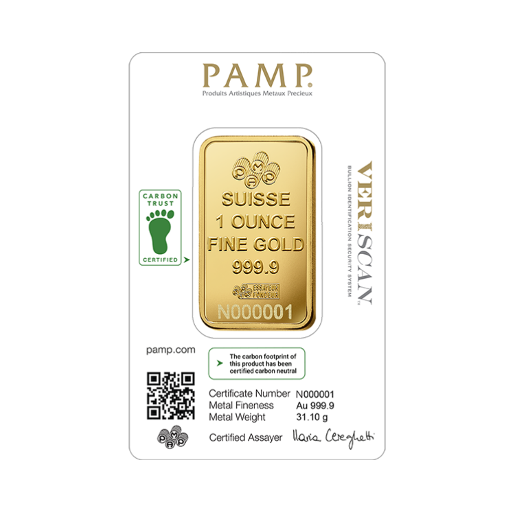 1 Troy ounce gold bar Pamp Suisse Lady Fortuna back