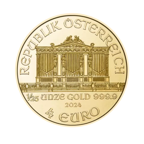 1/25 troy ounce gouden Wiener Philharmoniker munt 2023 of 2024 voorkant