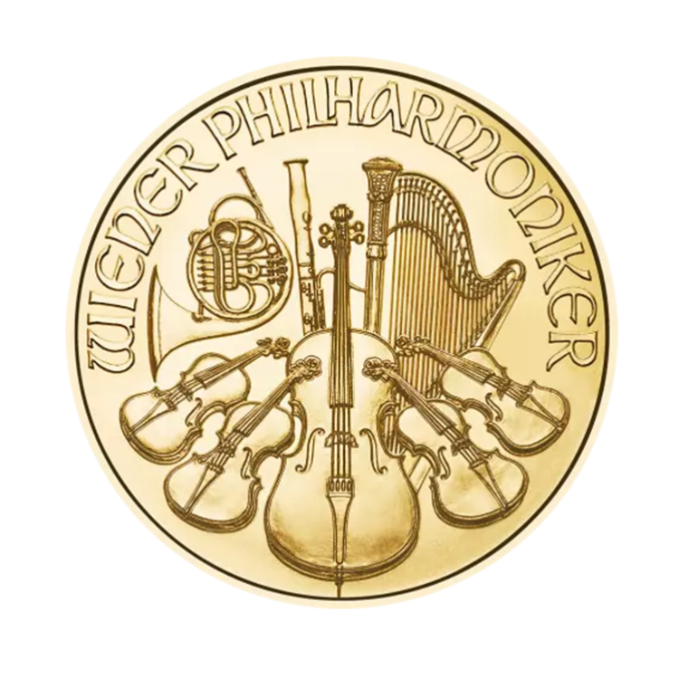 1/25 troy ounce gouden Wiener Philharmoniker munt 2023 of 2024 voorkant