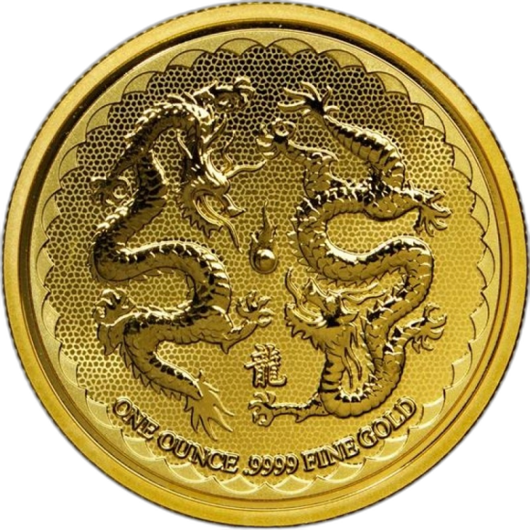 1 Troy ounce gouden munt Niue Double Dragon 2018 voorkant