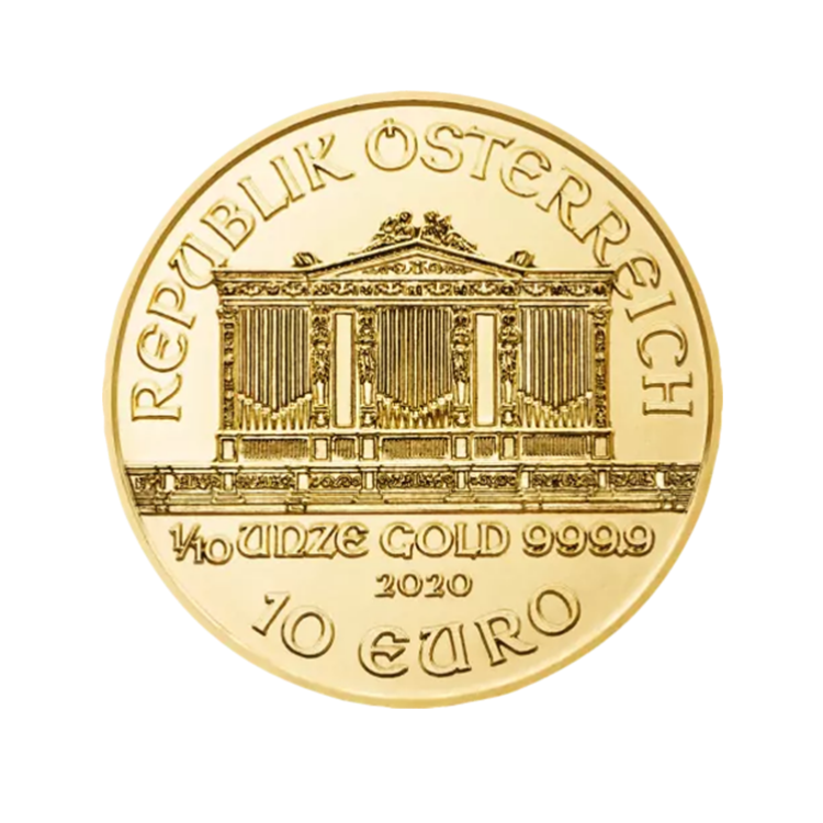 Gouden 1/10 troy ounce Wiener Philharmoniker munt achterkant