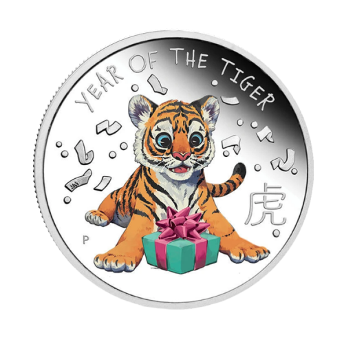 1/2 troy ounce zilveren munt baby tijger 2022 Proof voorkant