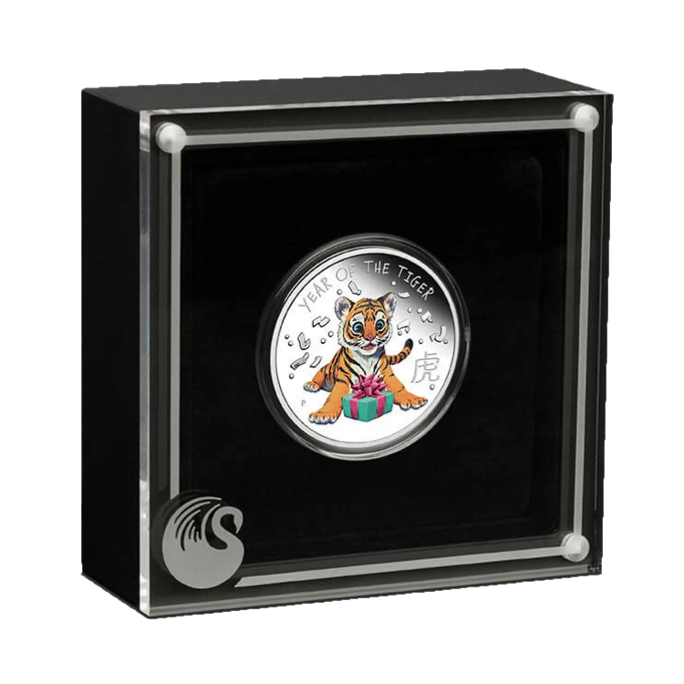 1/2 troy ounce zilveren munt baby tijger 2022 Proof angle 1