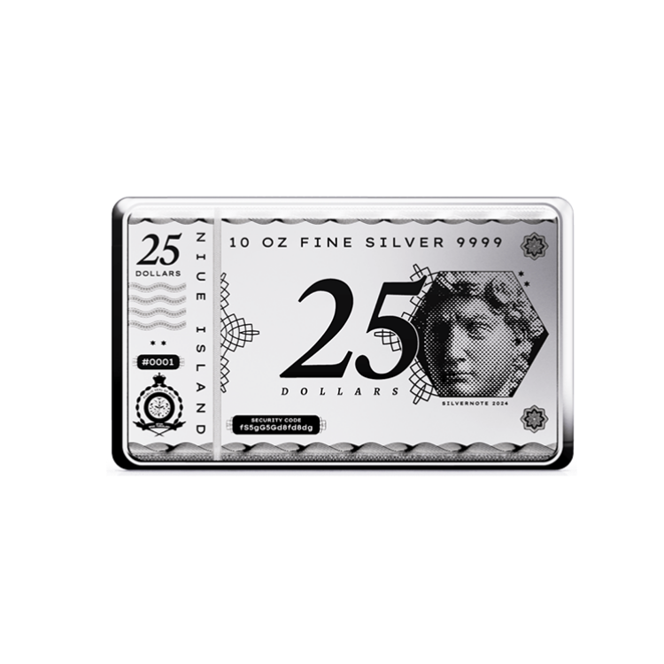 10 troy ounce zilveren muntbaar Silvernote 2024 voorkant