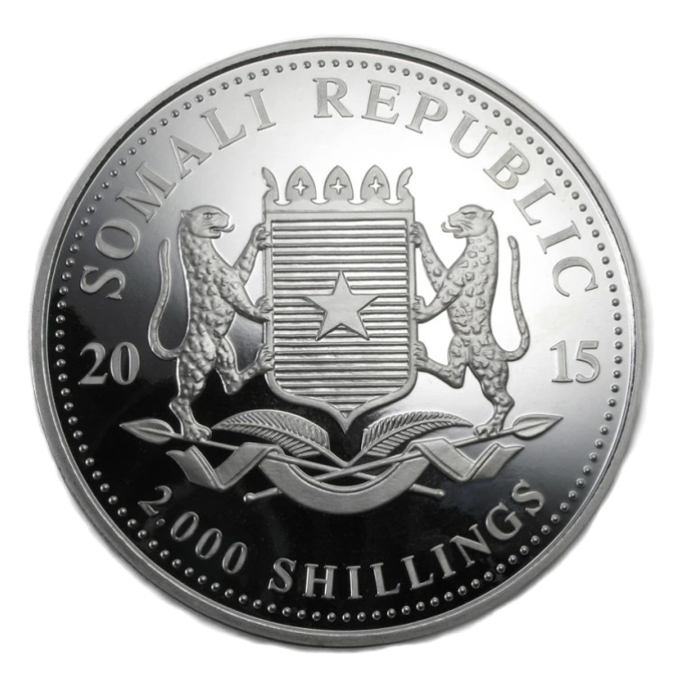 1 kilo zilveren munt Somalische Olifant achterkant