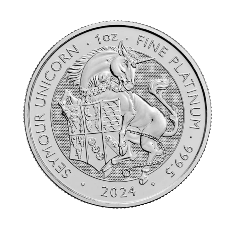 1 troy ounce platinum Tudor Beasts Seymour Unicorn coin 2024 front