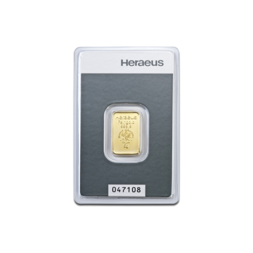 5 Grams gold bar Heraeus front