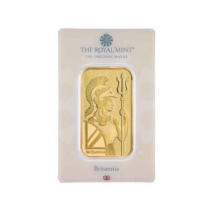 Gold bar 1 troy ounce Britannia Royal Mint front